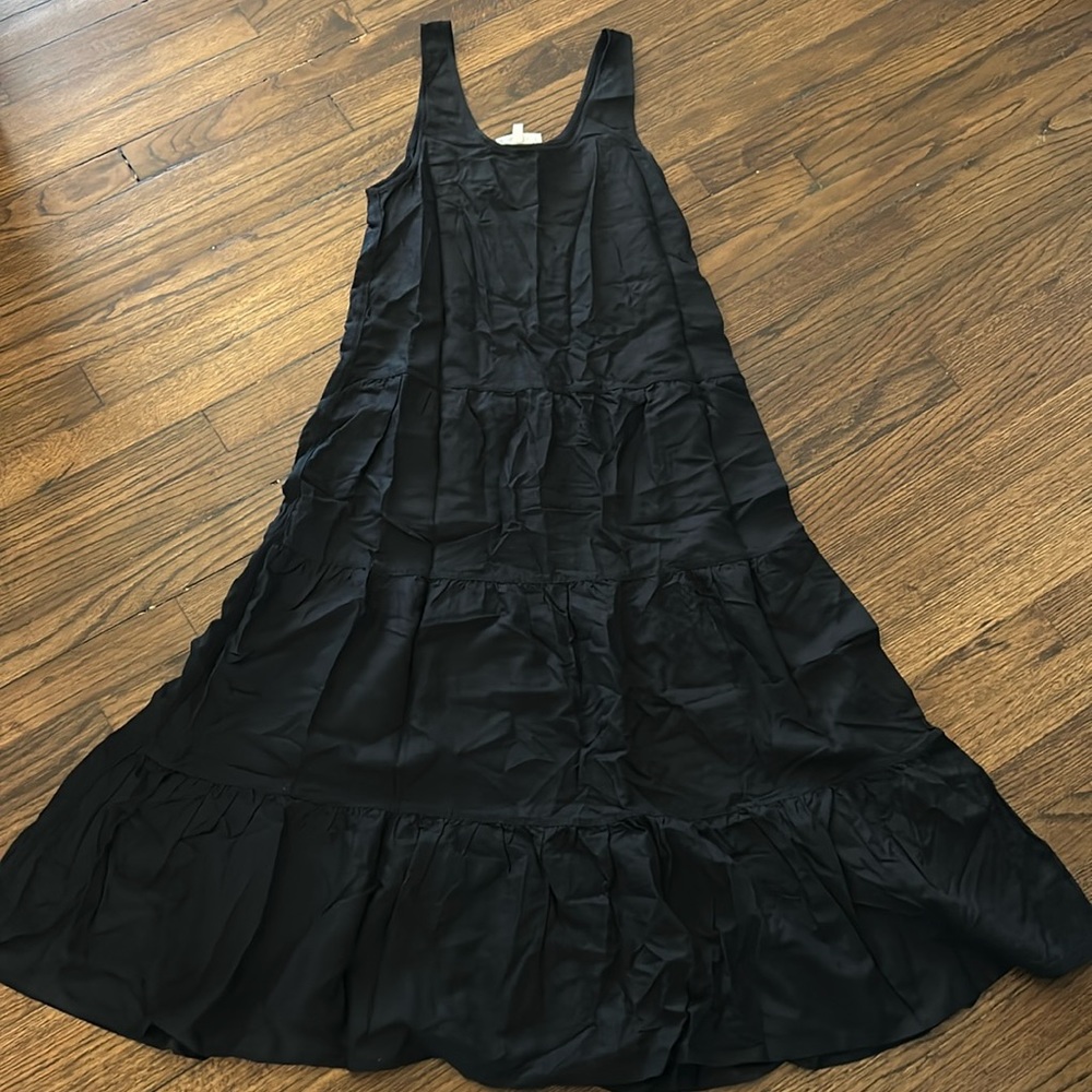 Black midi layered cotton dress